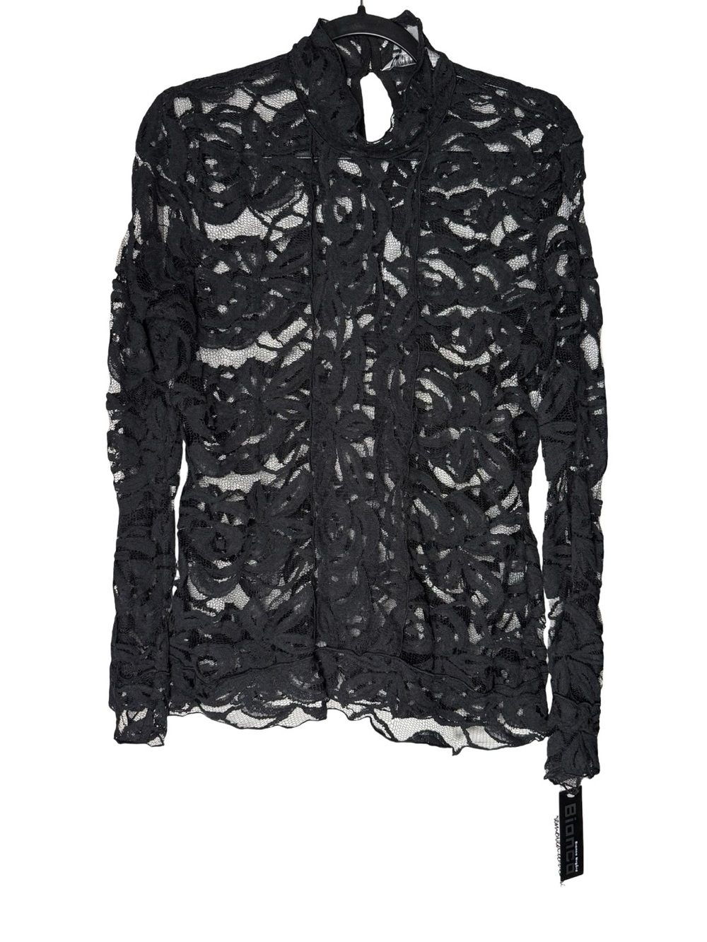 Bianca Nygard Top Sz 6 Black Lace Mock Neck Sheer Long Sleeve Goth Fairy NWT